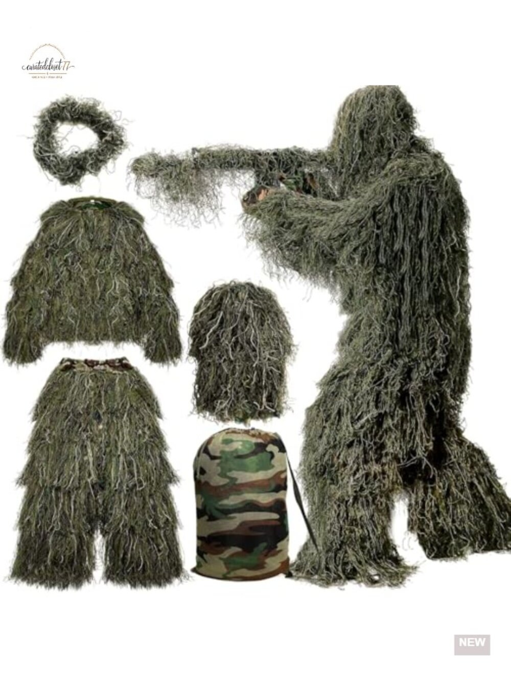 5 in 1 Ghillie Suit 3D Camo Hunting Jacket Pants Hood Gun Wrap Bag